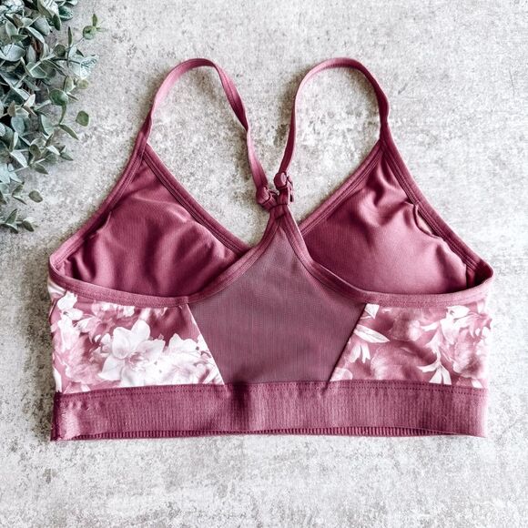 Athletic Works Purple and White Floral Racerback Sports Bra Size Small - Picture 2 of 6